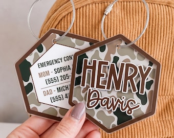 Personalized Camo Daycare Bag Tags, Custom Acrylic Name Tag For Kids Boys, Backpack Name Tags, Diaper Bag Tag, Back To School Gift For Kids