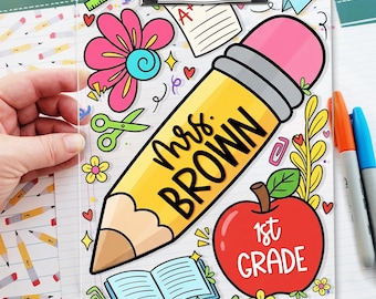 Personalized Acrylic Teacher Clipboard, Pencil Name Design, Back To School Supplies