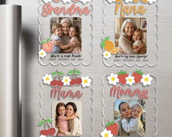 Custom Photo Magnet: Grandma, Nana, Mama, Mommy Fruit Theme (Acrylic)