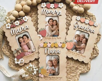Custom Wooden Photo Frame Magnet: Grandma, Mama, Nana Fruit Theme