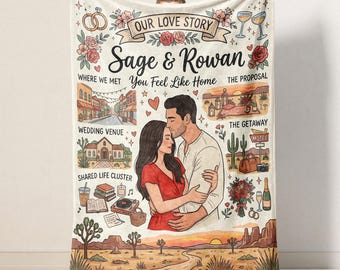 Personalized Love Story Blanket, Custom Couple Wedding Gift, Anniversary Keepsake