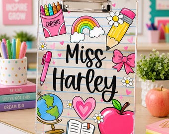Personalized Acrylic Clipboard With Teacher Name, School Teacher Clipboard, Back To School Teacher Appreciation Gift, Gift For Teacher