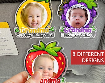 Personalized Photo Fruit Sun Visor Clip, Grandma Mother's Day Gift, Drive Safe Acrylic Charm