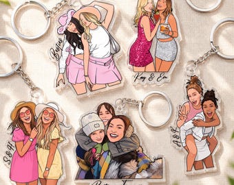 Llavero personalizado con retrato a partir de una foto para mejores amigas, llavero personalizado con foto para mejores amigas, regalo para mejores amigas, regalo para grupo de chicas, regalo para la mejor amiga