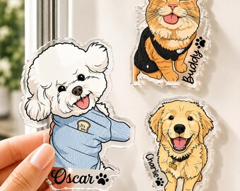 Personalized Pet Portrait From Photo Magnet, Couples With Photo Magnet, Custom Dog Cat Photo Magnet, Pet Lovers Gift, Dog Mom, Dog Dad Gift