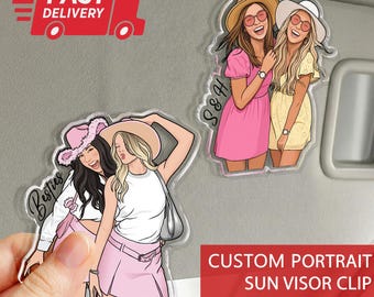 Personalized Portrait From Photo Besties Sun Visor Clip, Custom Besties Photo Car Visor, Best Friend Gift, Besties Gift, Birthday Gift