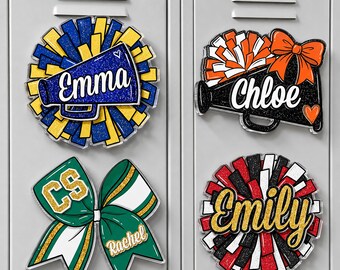 Personalized Acrylic Pom Pom Cheer Magnet: Cheer Team Gift, Cheer Girls Locker Magnet, Gift For Daughter, Cheering Back To School Gift