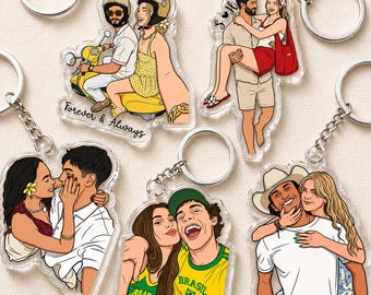 Personalized Portrait From Couples Photo Keychain, Custom Photo Couples Keychain, Anniversary Gift For Him, Gift For Boyfriend