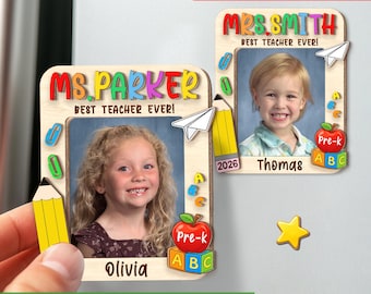 Personalized Photo Teacher Magnet, Custom Name Keepsake Gift
