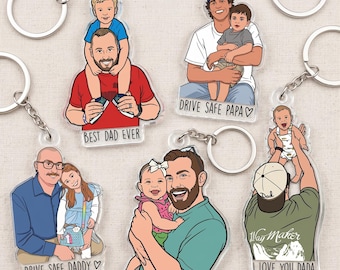 Llavero acrílico personalizado con retrato de papá e hijos a partir de una foto: Regalo para el Día del Padre, Regalo para papá primerizo