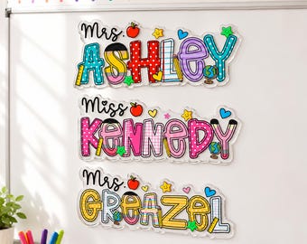 Personalized School Doodles Teacher Name Whiteboard Magnet: Teacher Locker Magnet, Back To School Gift For Teacher
