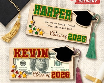 Personalized Wooden Graduation Money Holder, Class of 2026 Gift