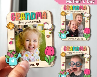 Custom Kids Photo 3D Wooden Fridge Magnet for Mom, Grandma, Nana (Mother's Day)