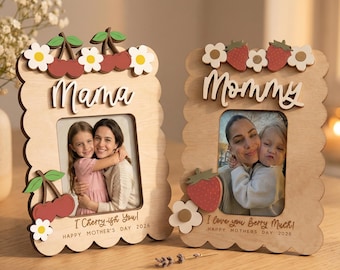 Custom Wooden Photo Frame Magnet: Grandma, Mama, Nana Fruit Theme