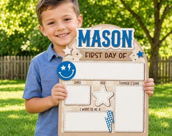 Personalized First Day Of School Name Sign, Pre-School Reusable Sign, Custom 1st Day of School Dry Erase Board, Back To School Gift For Son