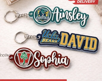 Personalized College School Logo Keychain With Name, Custom Backpack Accessory, Graduation Gift