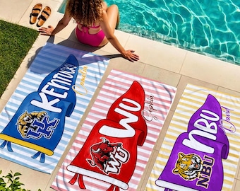 Personalized College Pennant Beach Towel, School Mascot School Spirit Beach Towel, High School Graduation Gift, University Graduation Gift