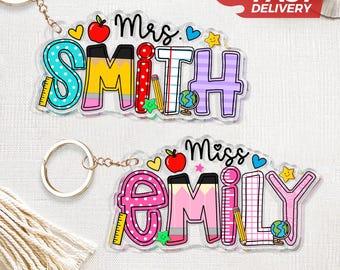 Personalized Teacher Acrylic Keychain, Custom Name Gift, Appreciation Present