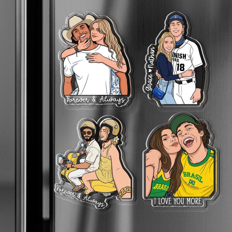 Personalized Portrait From Couples Photo Fridge Magnet, Custom Photo Couples Magnet, Anniversary Gift For Him, Her, Gift For Boyfriend image 7