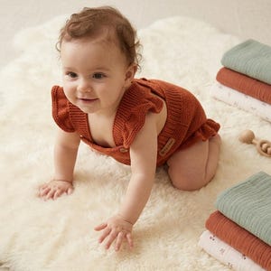 Vintage Style Baby Romper Knitting Pattern PDF • Garter Stitch Overall (0-6 Months)