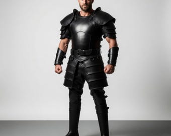 Black Full Leather Knight Armor Set - Pure Leather Warrior Costume