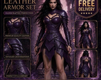 Women's Purple Real Leather Fantasy Armor – Dark Elf Gothic LARP Costume Set