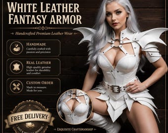White Leather Fantasy Armor, Women's Handmade Valkyrie Warrior Cosplay Costume