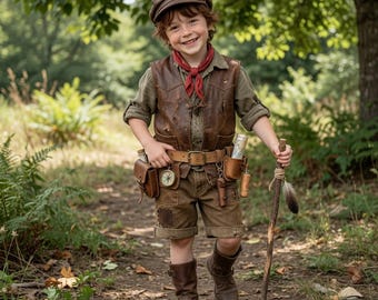 Kids Explorer Adventure Costume - Leather Vest, Beetle Cap & Utility Belt Outfit