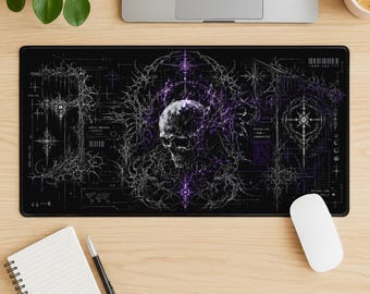 Cybersigilism Desk Mat Black Purple Skull Large Extended Gaming Mousepad