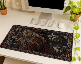 Baba Yaga Desk Mat, Gothic Folklore Mouse Pad, Dark Forest Witch Desk Pad
