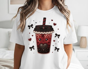 Jirai Kei Shirt Dark Coquette Anime Boba Tea Cute Goth Graphic Tee Menhera Clothing