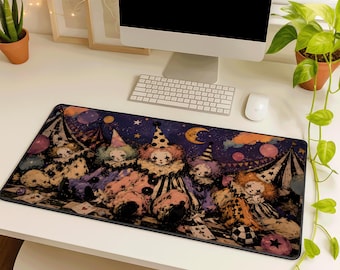 Clowncore Desk Mat, Vintage Dark Circus Harlequin Rubber Mousepad