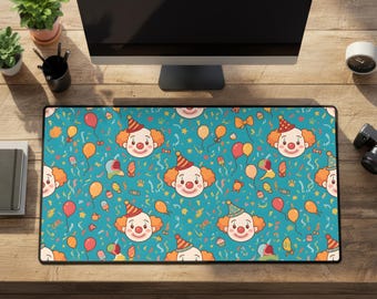Clowncore Colorful Clown Desk Mat: Large Rubber Kawaii Gaming Mouse Pad