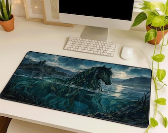 Kelpie Desk Mat, Dark Fantasy Horse, Mythical Sea Creature Mouse Pad, Gothic Fantasy Desk Pad