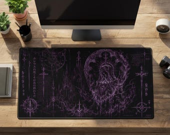 Cybercore Desk Mat, Purple Gothic Anime Large Rubber Mouse Pad