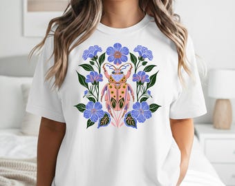 Bug Shirt Botanical Beetle Floral Cotton Adult S-5XL Multiple Colors