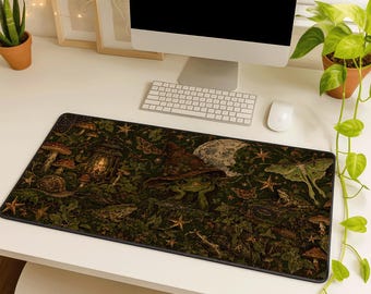 Goblincore Desk Mat, Dark Forest Botanical Mouse Pad, Mushroom Frog Nature Desk Mat