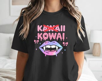 Menhara Shirt Kawaii Kowai Vampire Lips Pastel Goth Creepy Cute Graphic Tee Anime Clothing