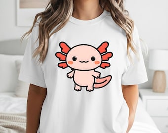 Axolotl Shirt Pink Kawaii Cute Amphibian , Cotton Adult S-5XL Multiple Colors