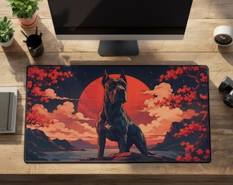 Cane Corso Desk Mat, Japanese Cherry Blossom Red Sunset Rubber Mouse Pad Large