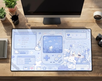 Tenshi Kawaii Desk Mat, Blue Pastel Anime Gaming Mouse Pad