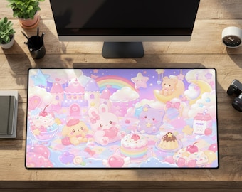 Fairy Kei Desk Mat Pastel Pink Rubber Large Cute Pastel Aesthetic Gaming Mousepad