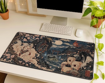 Yokai Desk Mat, Japanese Folklore Mouse Pad, Gothic Anime Gaming Desk Mat, Spooky Japanese Art Desk Decor