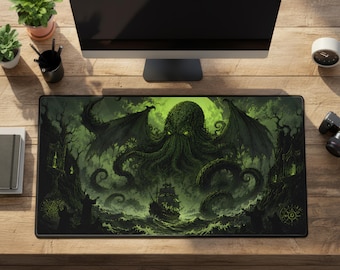 Cthulhu Desk Mat Green Rubber Mouse Pad Large Kraken Gaming Pad
