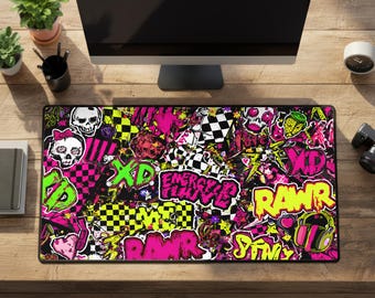 Scenecore Neon Emo Desk Mat: Scene Kid Y2K Rawr XD Large Rubber Mouse Pad