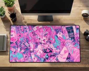 Gurokawa Desk Mat Pink Anime Nurse Large Gaming Mousepad Creepy Cute