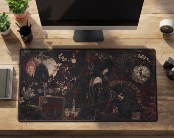 Visual Kei Desk Mat, Dark Anime Gothic Anime Girl Large Rubber Mouse Pad