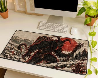 Krampus Desk Mat, Gothic Christmas Mouse Pad, Dark Fantasy Desk Pad, Winter Folklore Gaming Mat