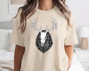 Wendigo Shirt, Deer Skull Cryptid, Cotton Adult S-5XL Multiple Colors