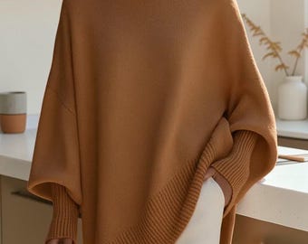 Women’s Oversized Cashmere Blend Poncho Sweater – Soft Loose Fit Knit Pullover, Minimalist Cozy Long Sleeve Sweater women poncho